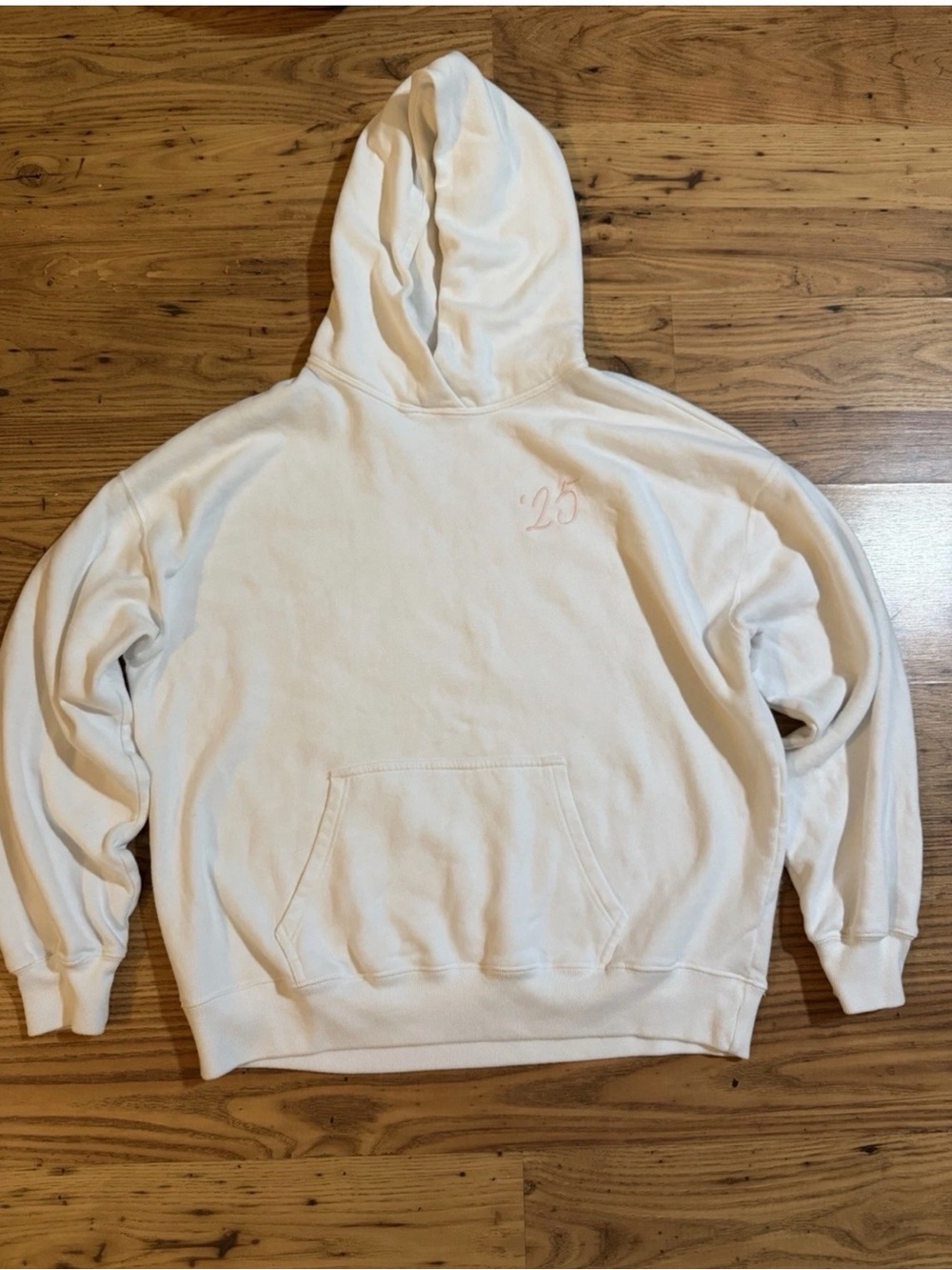 Hollister White Pink Class of 25 Embroidered Graphic Hoodie Sweatshirt M